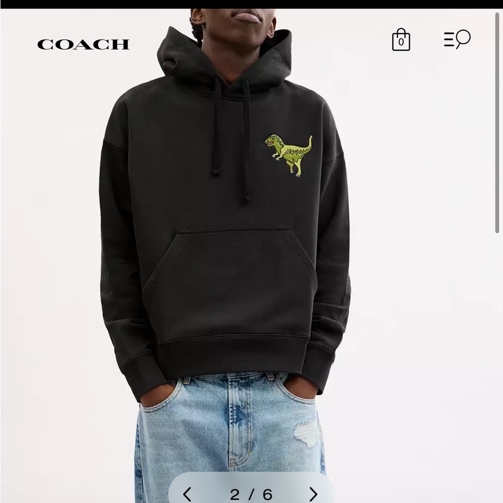 COACH Black  Hoodie with Green Dinosaur Design - Picture 2 of 5